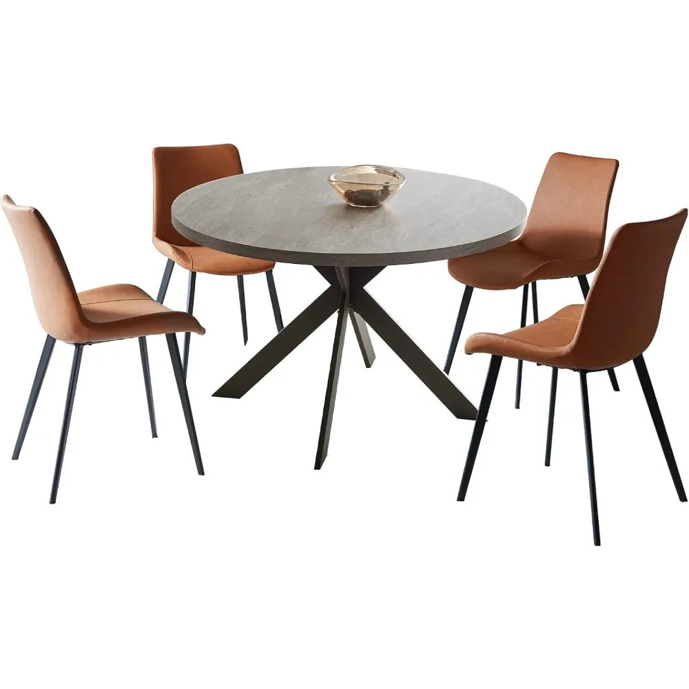 47"  Set, Modern Round Dining Table for 4-6 Person, Steel Legs