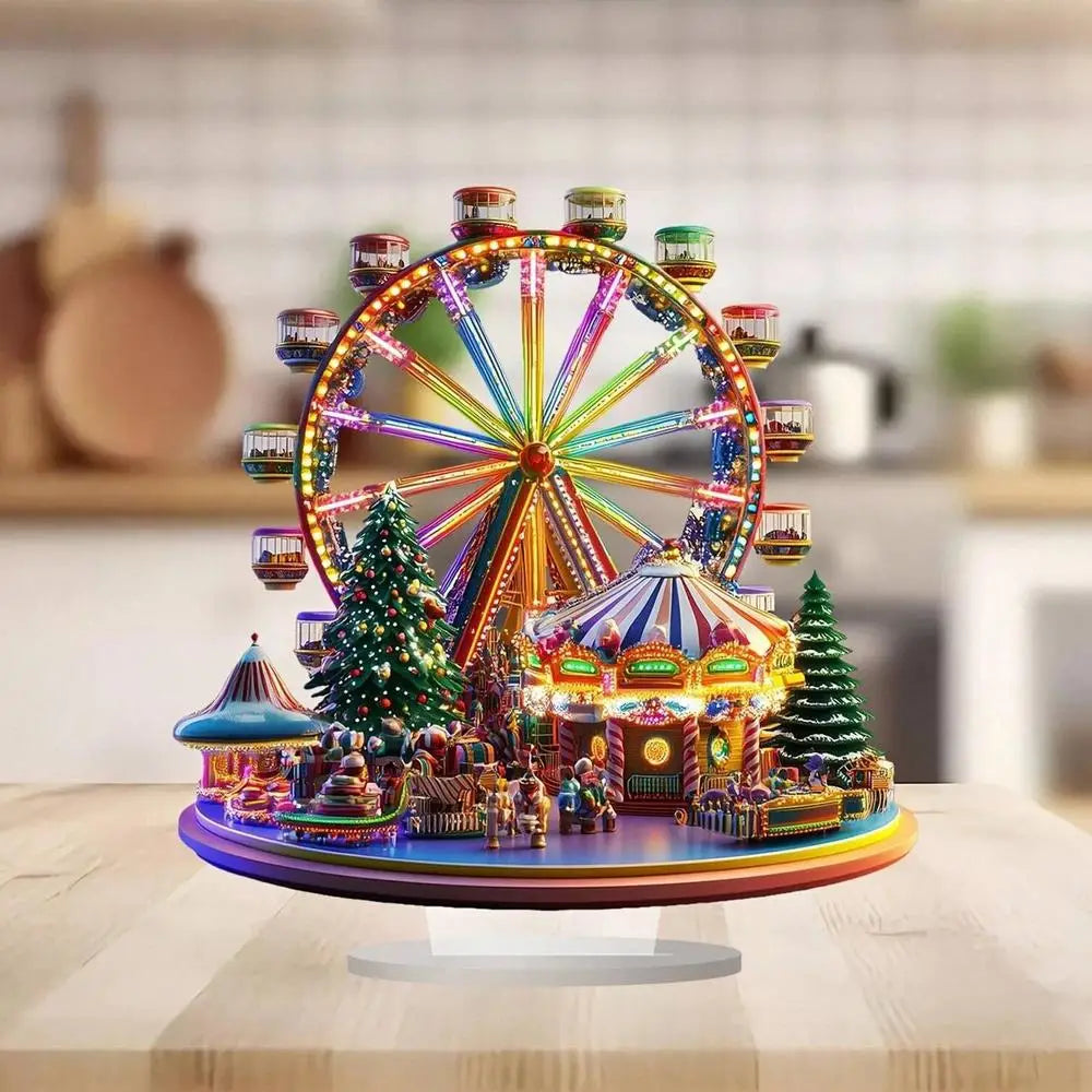 Ferris Wheel Accent Ornament 2D Acrylic Ferris Wheel Display Board Ferris Wheel Decor Christmas Tree Holiday Decoration