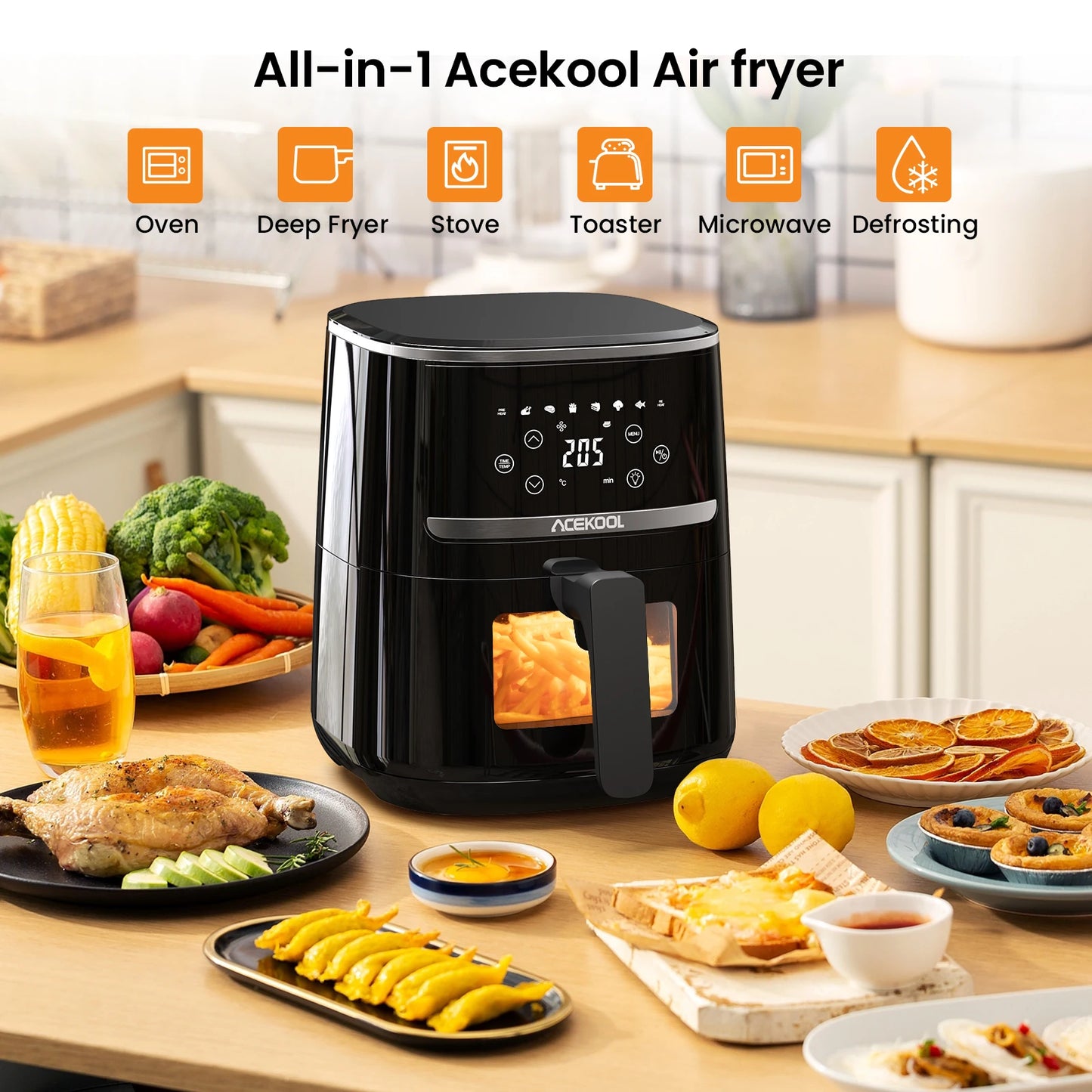 5 Quart Digital Display Air Fryer Toaster Oven Combo with 8 Cooking Presets - Oilless Cooker,- Visible Window,- Dishwasher Safe