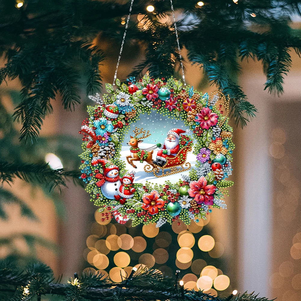 Acrylic Special Shape Christmas Wreath Rhinestone Diamond Art Pendants