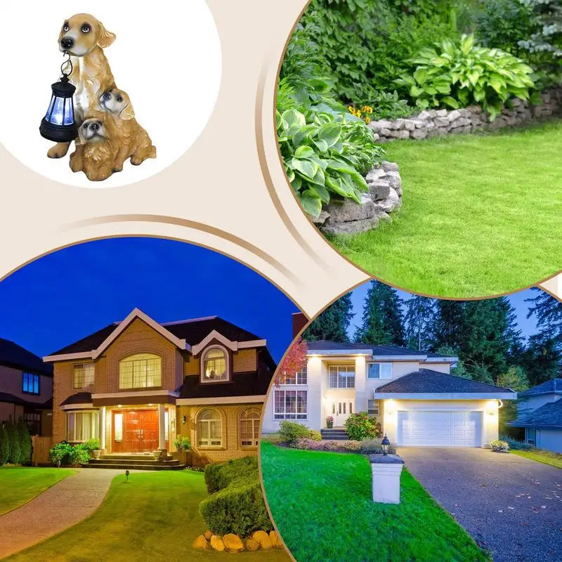 Dog Statue With Solar Lantern -  Labrador Dogs Statues Light
