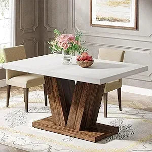 47-Inch Dining Table for 4, - White Kitchen Dinner Table with Heavy Duty Pedestal,
