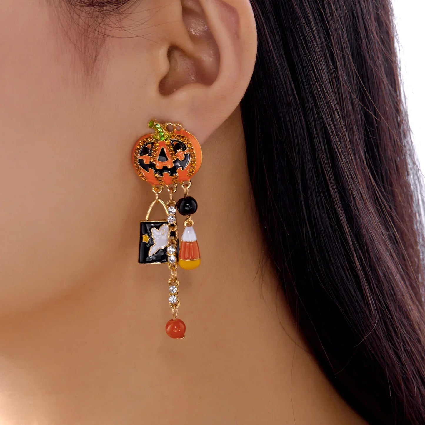 Cute Halloween Dangle Earrings for Women - Cartoon Pumpkin - Ghost Spider Drop Oil Earring