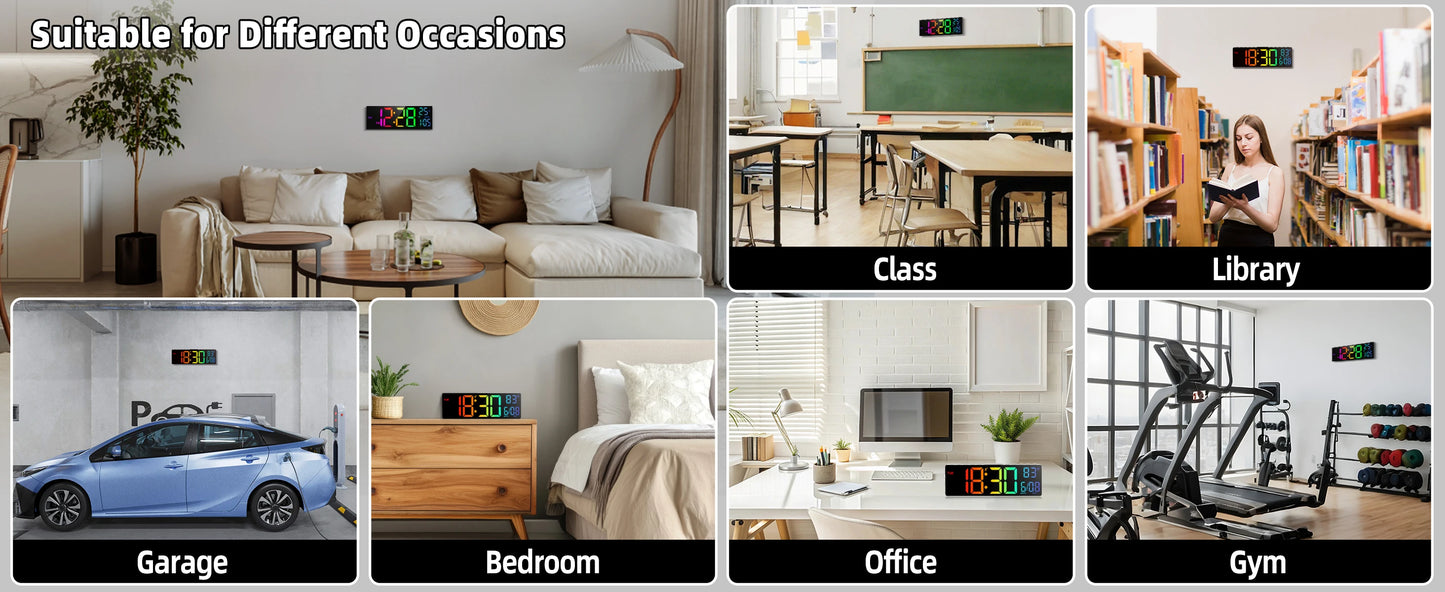 10.5" Digital Wall Clock, LED Display with Remote, Auto DST, Temperature for Living Room, Bedroom, Kitchen