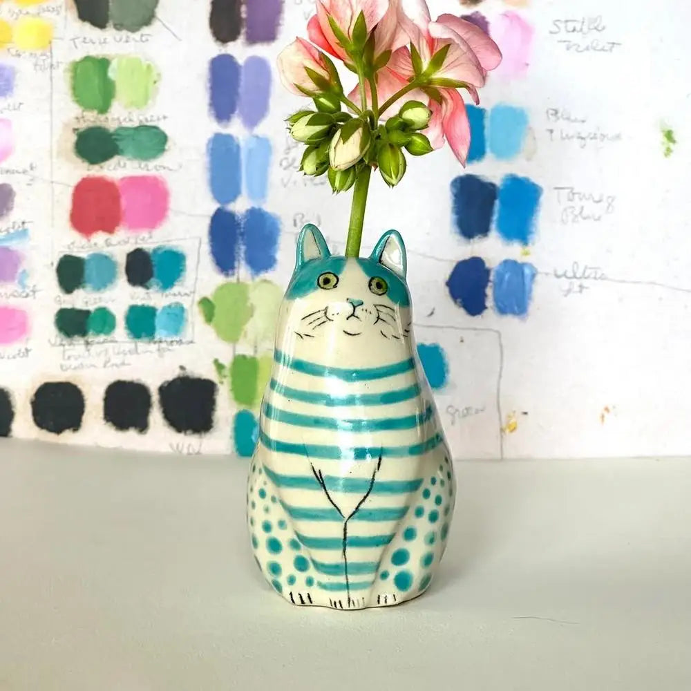 Polka Dot Cat Flower Vase - Dot Pattern Resin Cat Vase - Cat Vase For Home Bookshelf Shelf Decoration Tiny Animal Vases