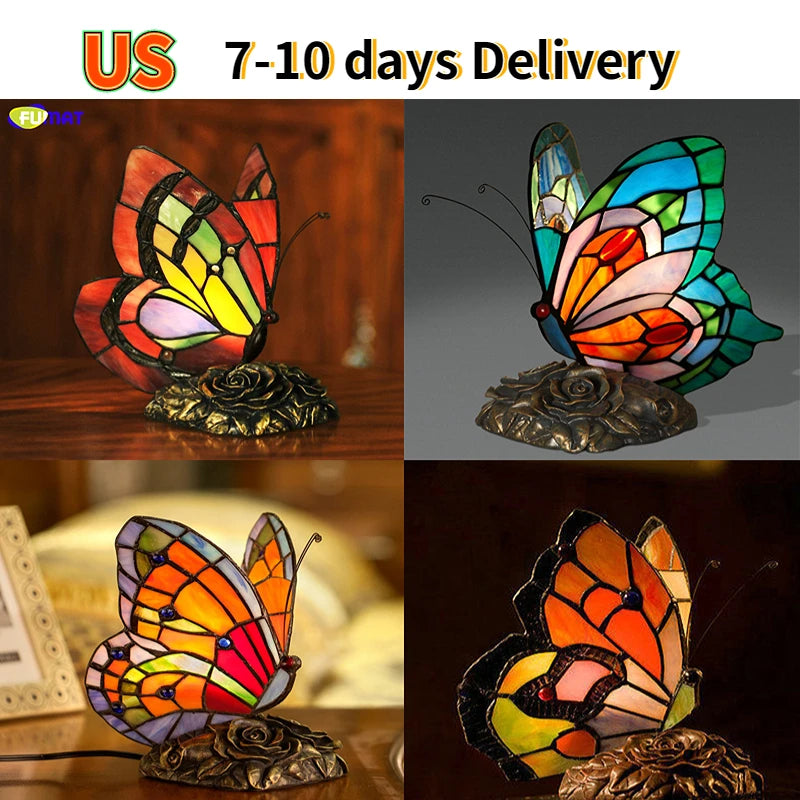Tiffany Table Lamp Retro Stained Glass Butterfly Desk Lamp