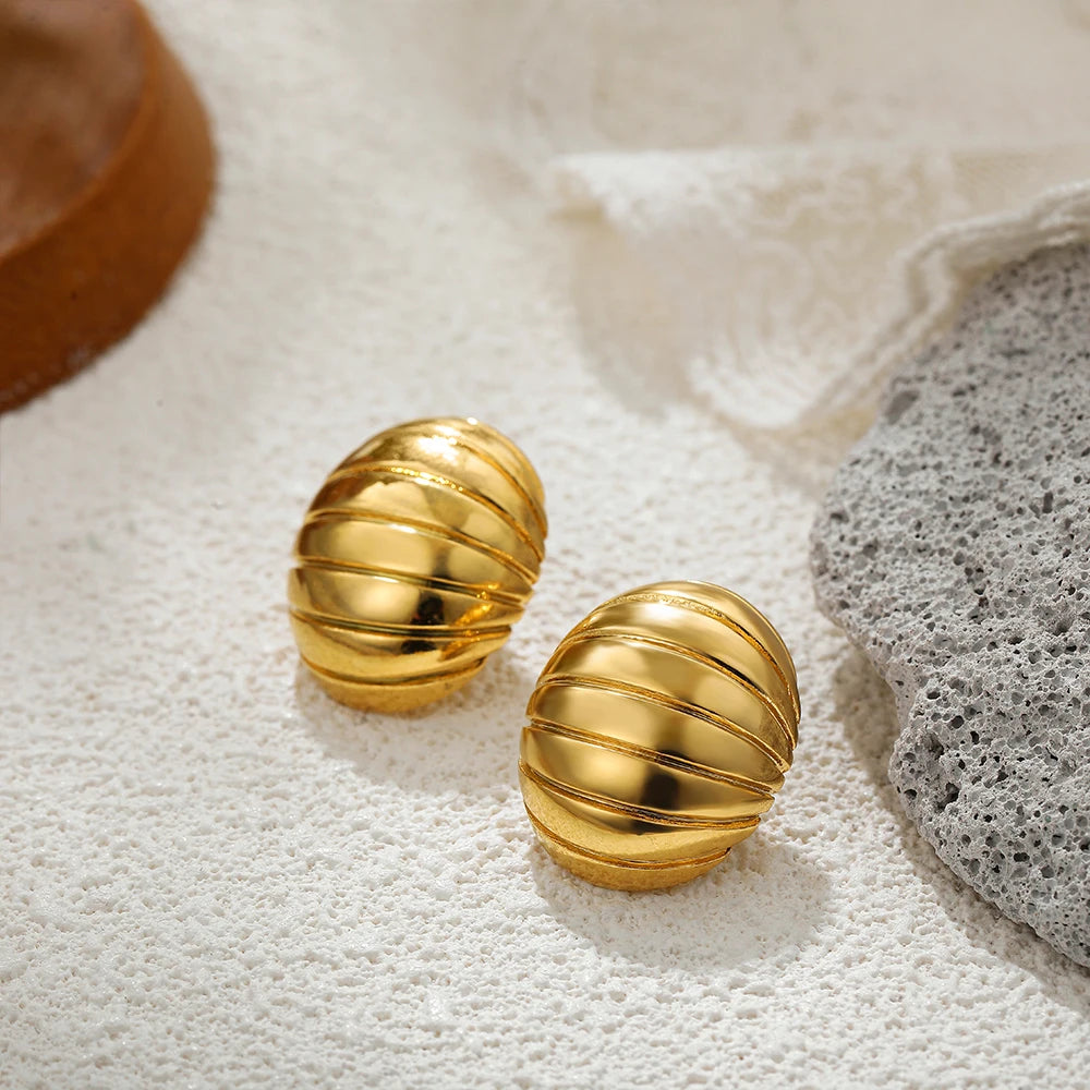 Fashion Glossy Three-Layer Textured Intersecting Knot Earrings for Women - Gold Color Stainless Steel Earring V