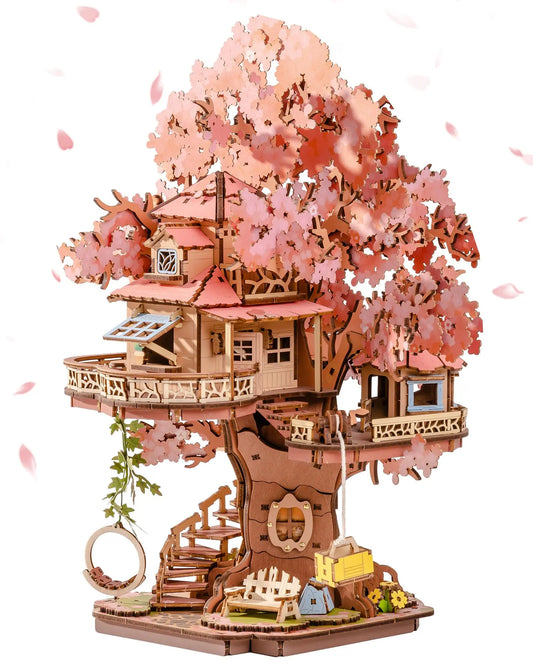 Robotime  Sakura Tree House 3D Wooden Puzzle - Model Kit with Swing Stairs - Perfect Christmas Home Decor- DIY Gift for Adults