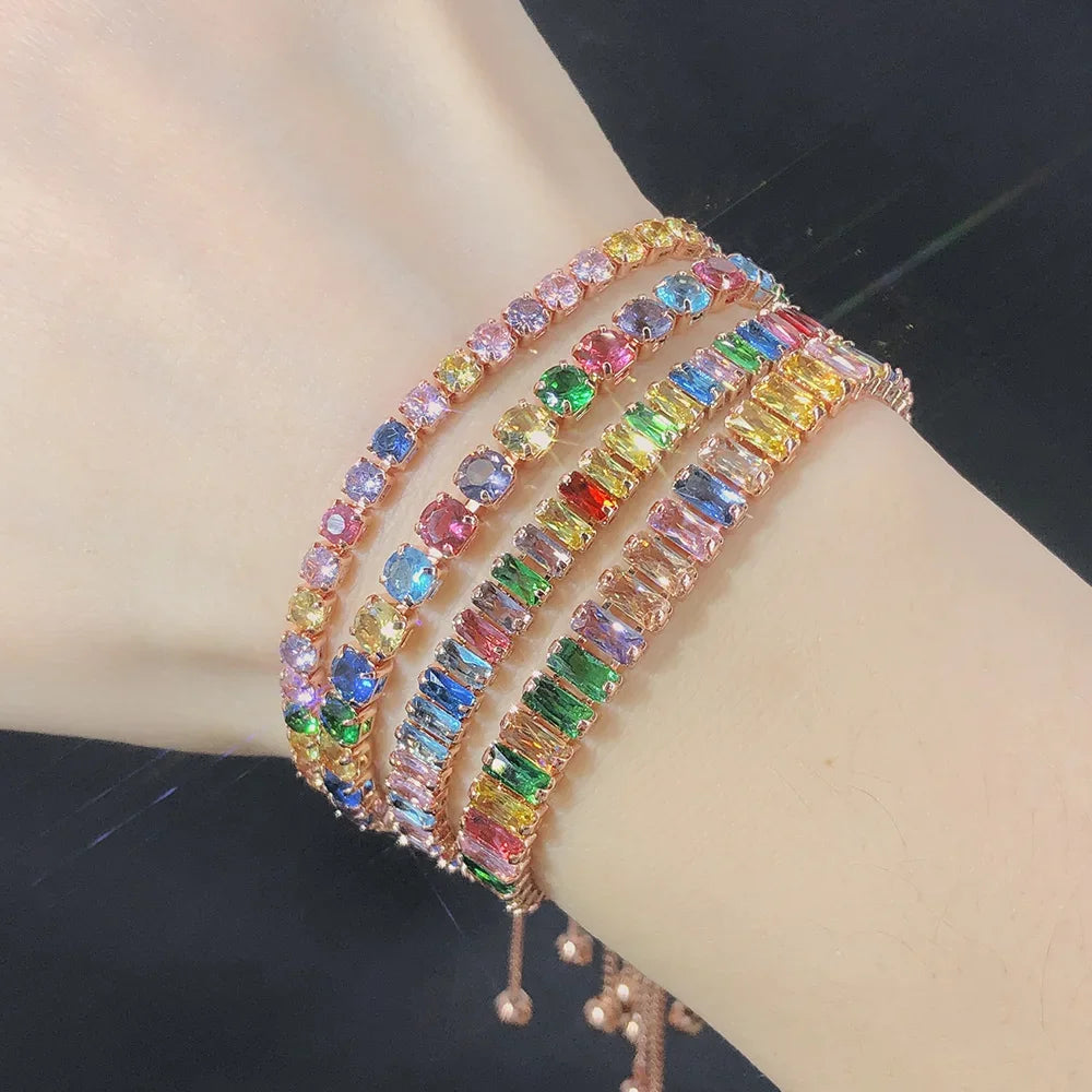 Adjustable Multicolor Tennis Bracelets for Women - Ladies  Rainbow Colorful Zircon Charm Bracelet