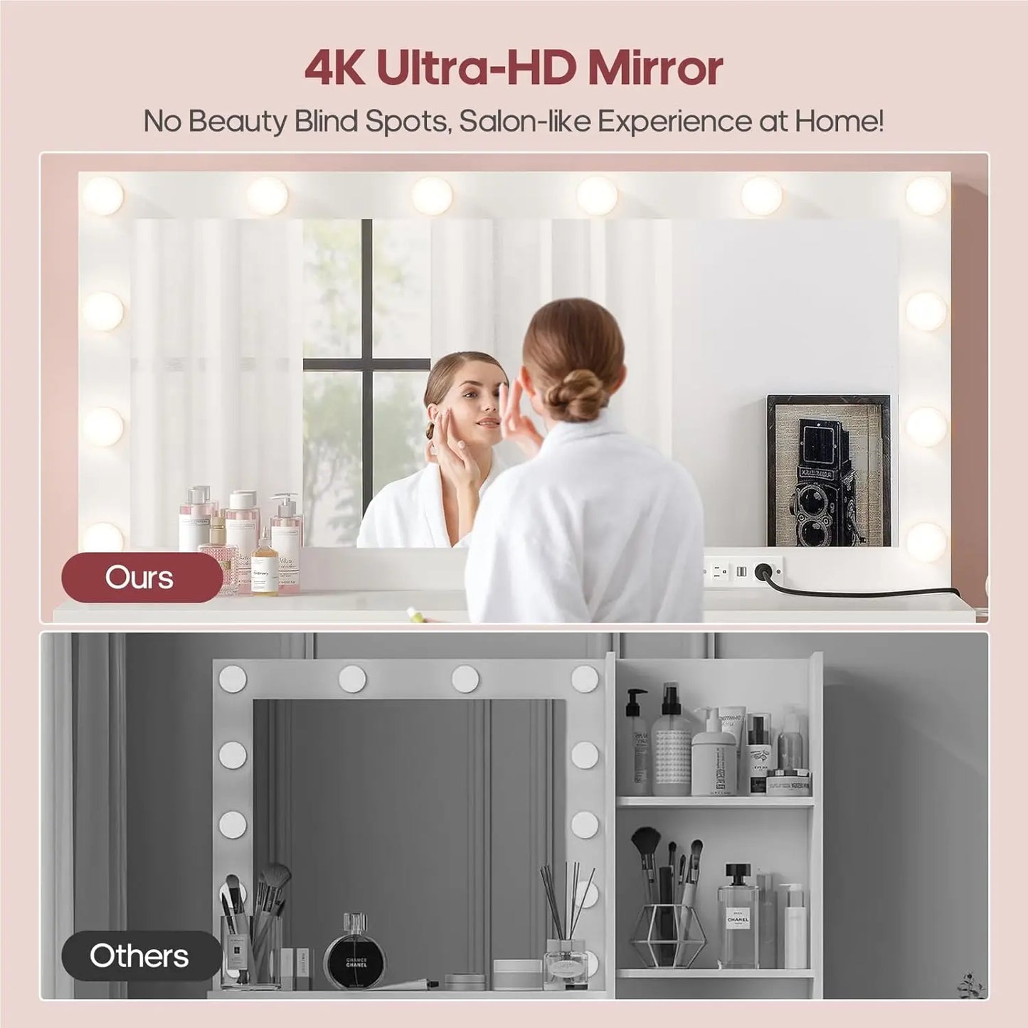 45.3” Vanity Desk with Storage, Dressing Table -  Extra Large Mirror and Lights,