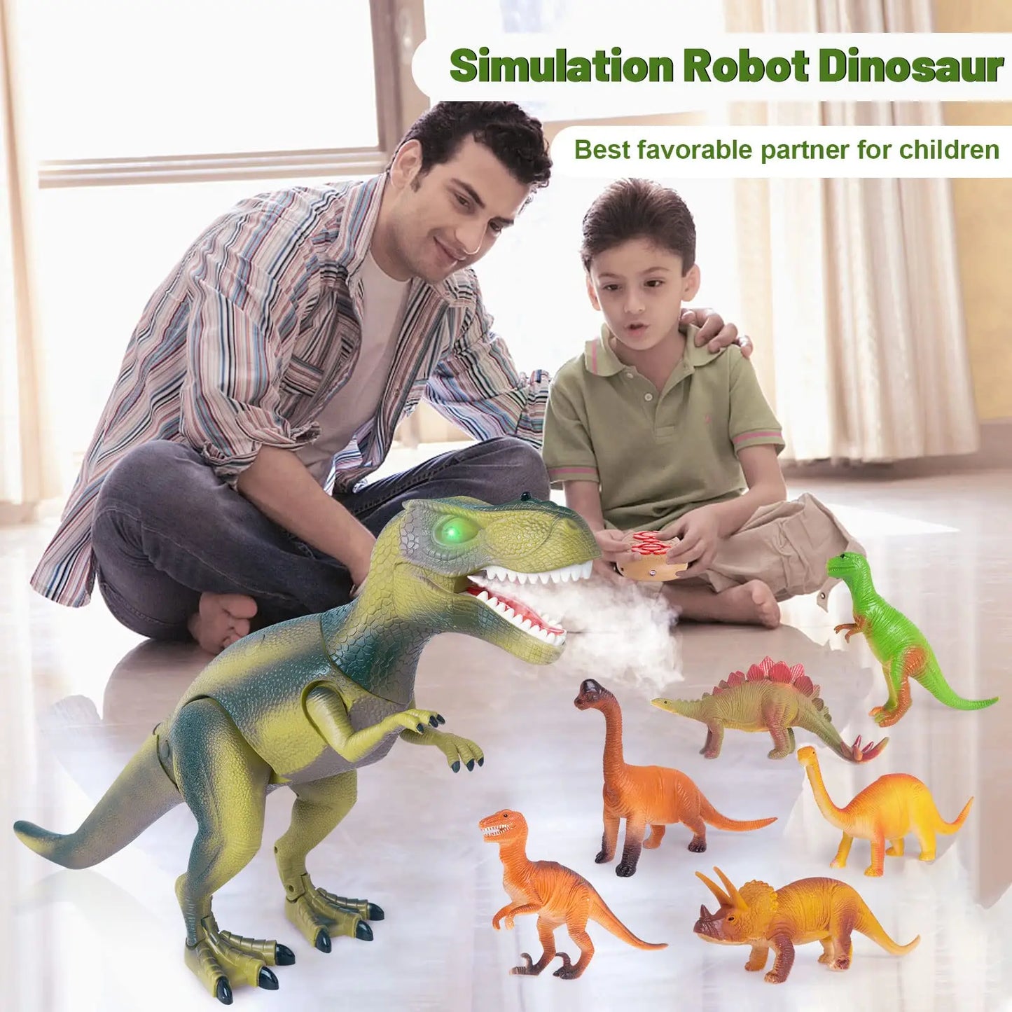 Remote Control Dinosaur - Toy Spray Walking Tyrannosaurus - Rex Roaring LED Light - Children Dinosaur