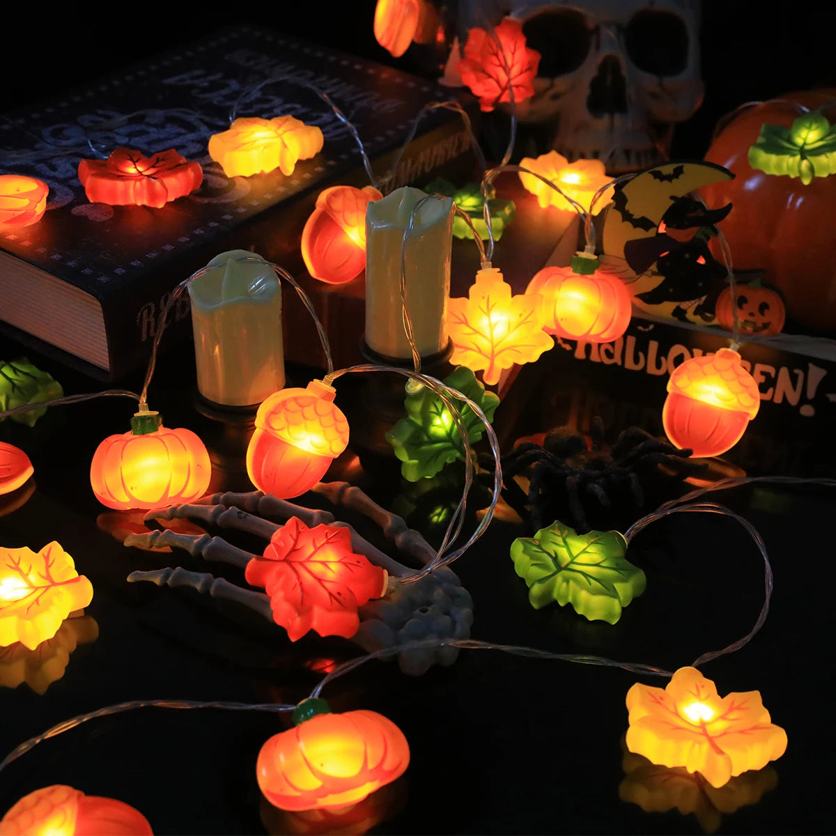 LED Pumpkin Maple Leaf Acorn String Lights， Decoration for Halloween - Thanksgiving - Christmas,
