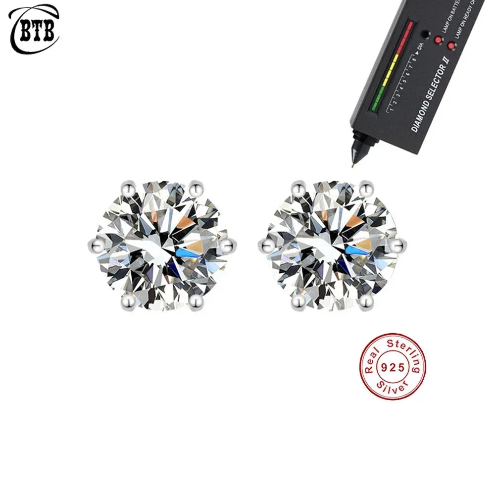 925 Sterling Silver - GRA Certified 0.5-3CT - Real Moissanite -  Six-jaw Stud Earrings