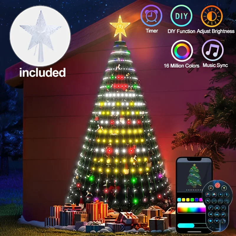 Smart WiFi APP Christmas Tree Light 400 LED Music Sync DIY Pattern Waterproof for Indoor Outdoor Christmas Tree Decoration Gift