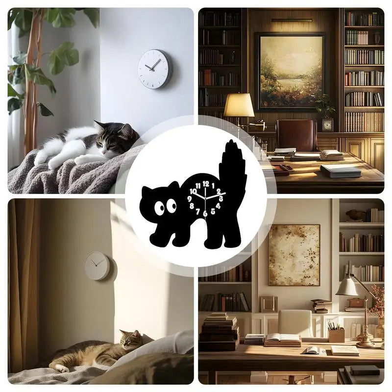 Wall Cat Clocks  - Cat Clock For Kitchen, Studio, Living Room, Nursery