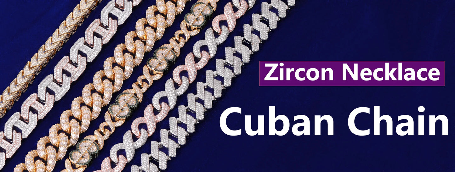 Bubble Letter Iced Out Choker Shape 8 Eye Cuban Chain for Men Prong Setting Necklace Hip Hop Jewelry