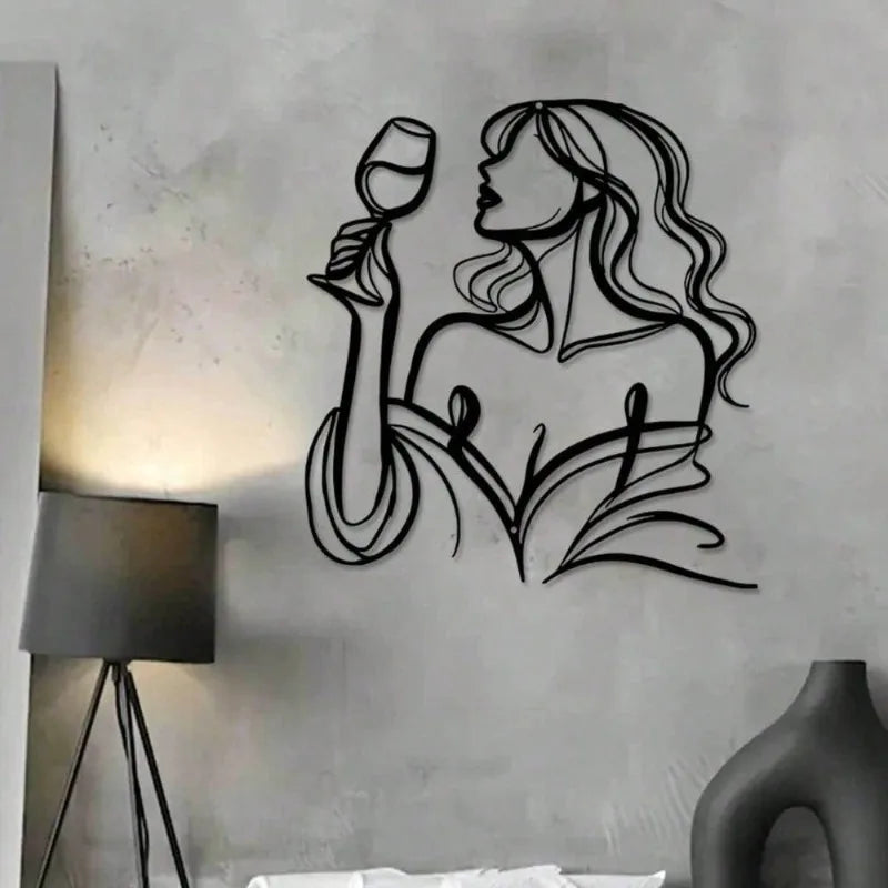 Long-Haired Lady - Raised Glass Metal Wall Sculpture -Waterproof,Rust-Resistant & Christmas Gift,- Bedroom Decor