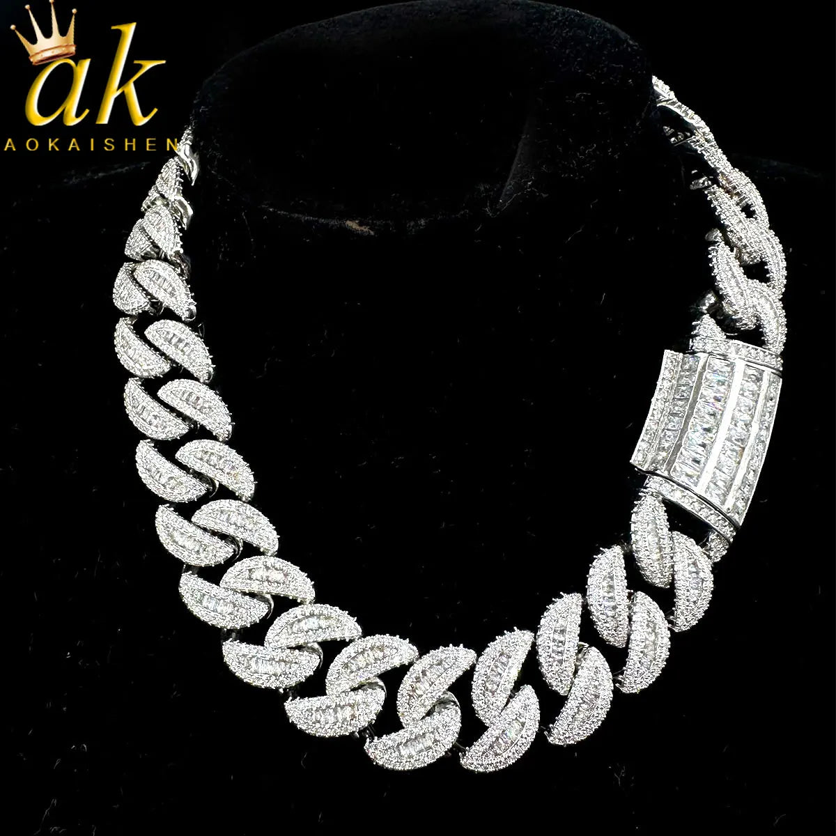 Baguette Cuban Link Chain for Men Iced - Prong Setting Necklace Choker -Real Gold Plated Hip Hop Jewelry