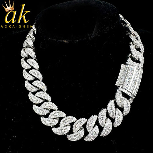 Baguette Cuban Link Chain for Men Iced - Prong Setting Necklace Choker -Real Gold Plated Hip Hop Jewelry