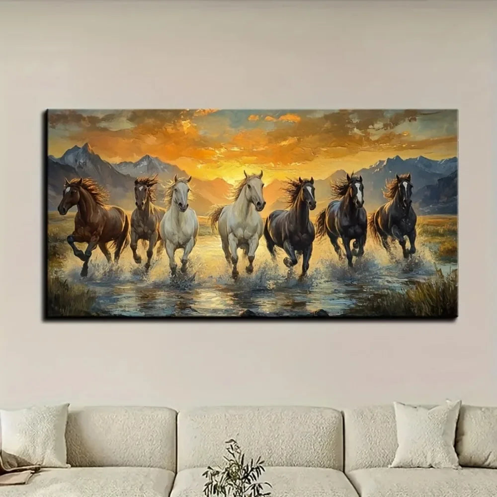 Elegant  Seven horse canvas wall art