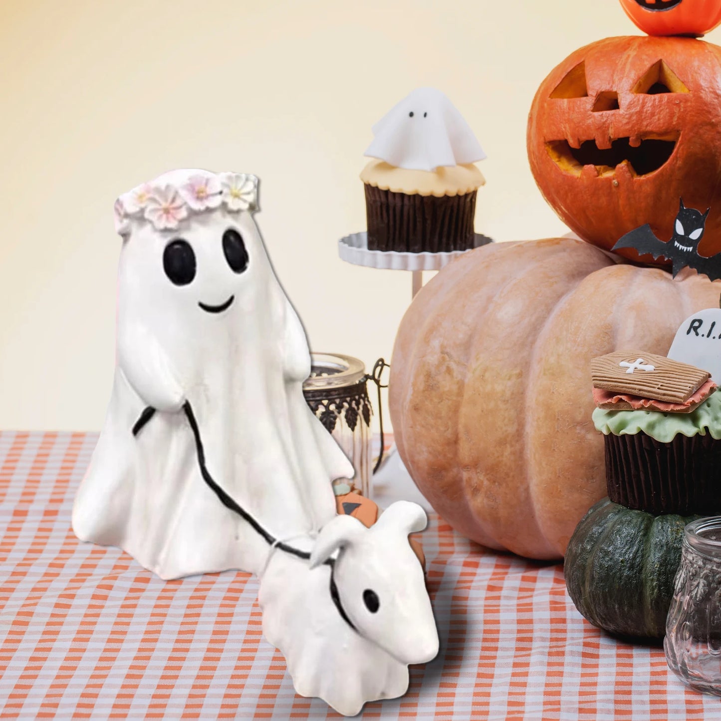 Halloween Ghost Walking Dog Statue