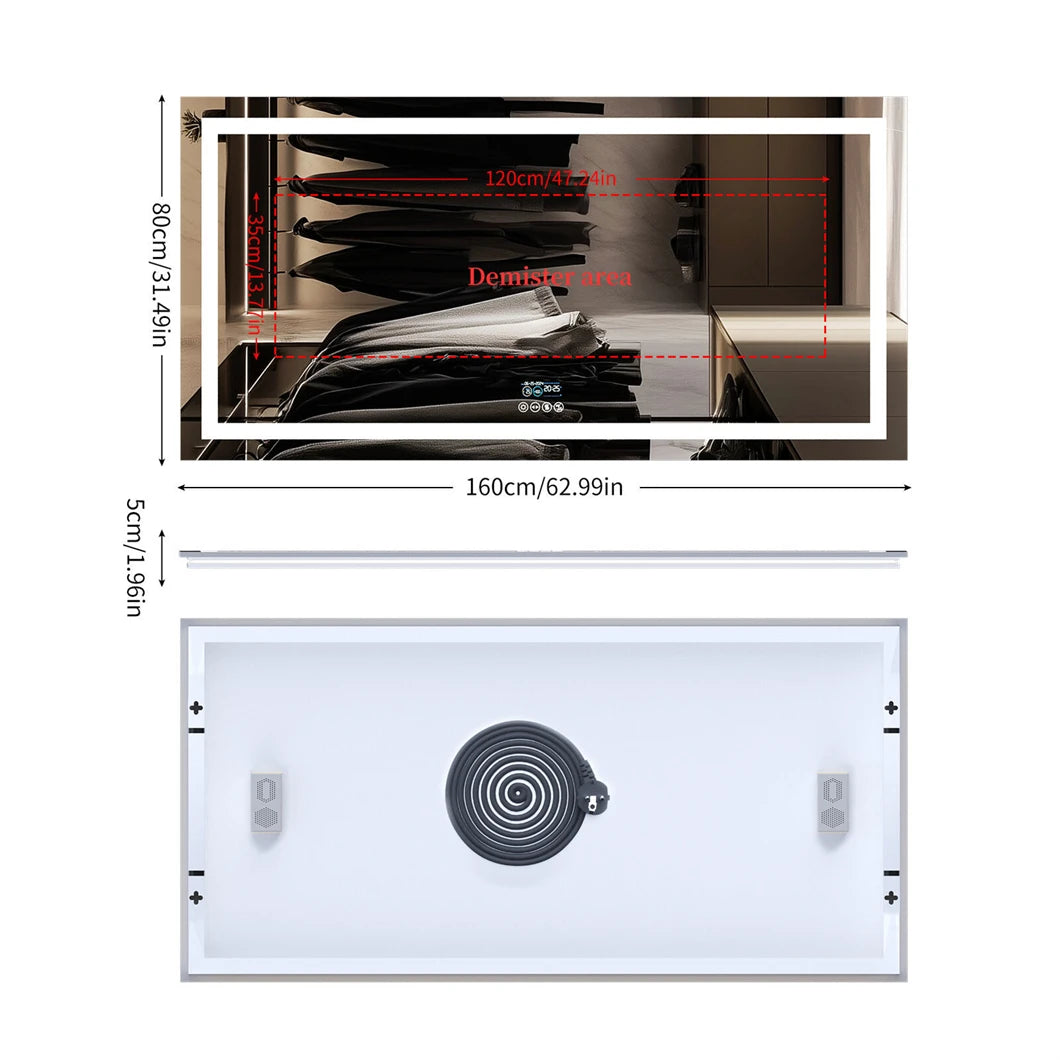 XXL Bathroom Mirror - Smart LED Vanity Mirror Wall Mounted with Bluetooth, Digital Display,