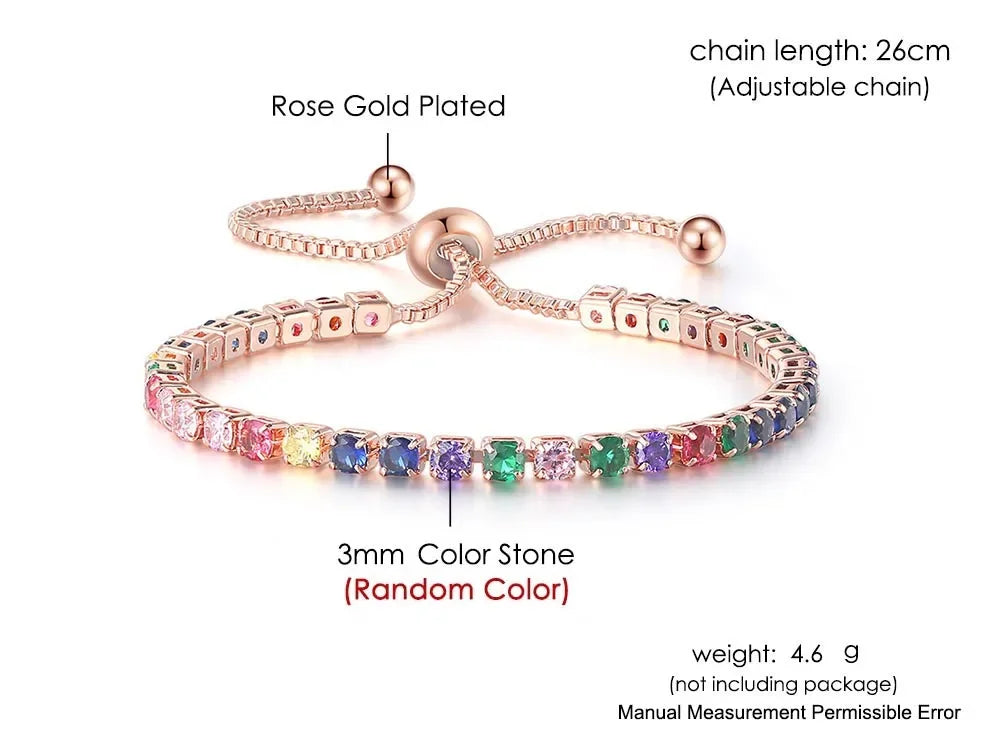 Adjustable Multicolor Tennis Bracelets for Women - Ladies  Rainbow Colorful Zircon Charm Bracelet