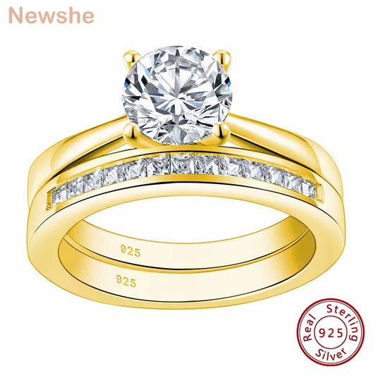 925 Silver Ring - Yellow Gold Jewelry -Luxury Solitaire Round Cubic Zircon Diamond Rings