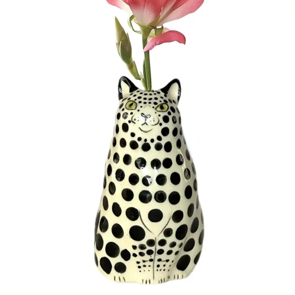 Polka Dot Cat Flower Vase - Dot Pattern Resin Cat Vase - Cat Vase For Home Bookshelf Shelf Decoration Tiny Animal Vases