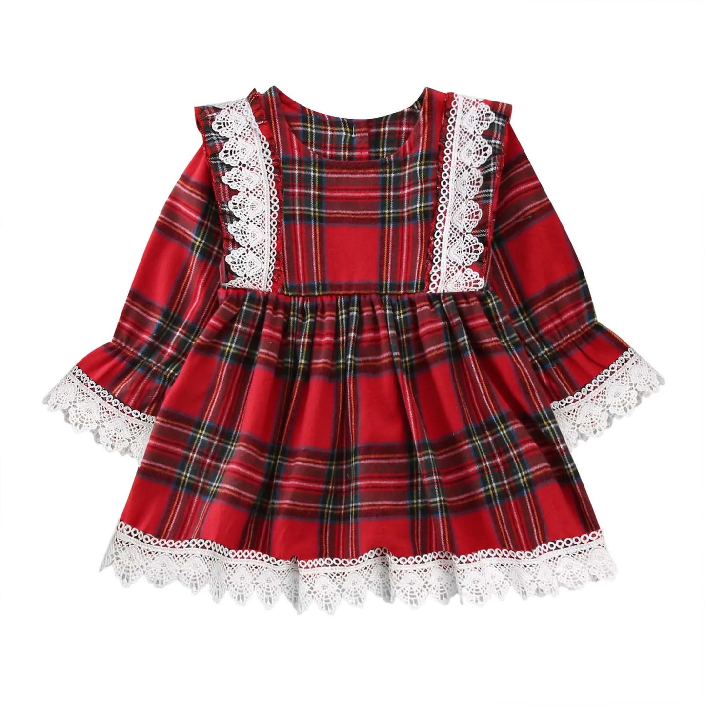 Baby Girl Dress 2025 - Toddler Girls -Christmas Long Sleeved Lace Plaid Printed Patchwork Dress