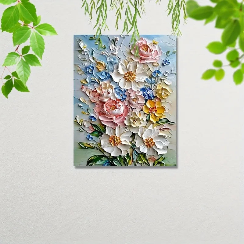 12X16 Inch Framed Vibrant 3D Floral Canvas Art