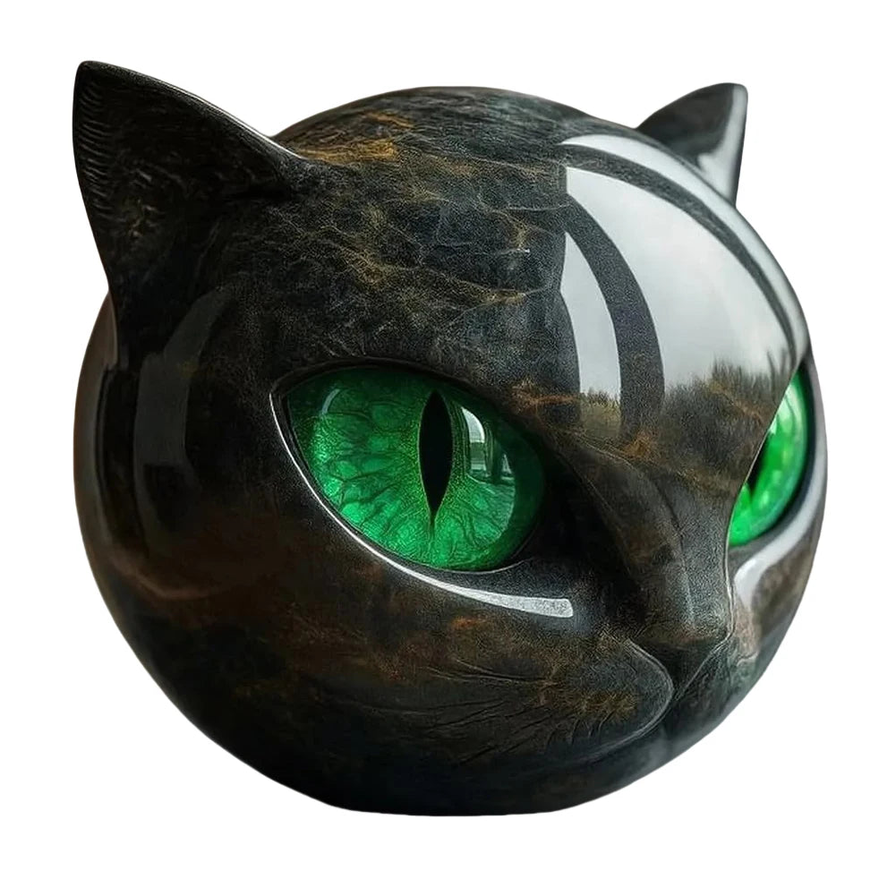 Black Obsidian Crystal Gemstone Cat - Cat Head Sculpture for Halloween & Christmas