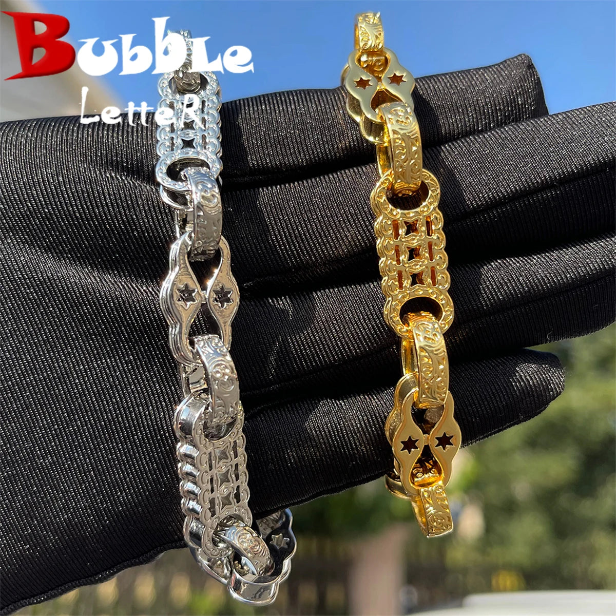 Bubble Letter  Bracelet for Men -  Gold Plated - Fashion Jewelry