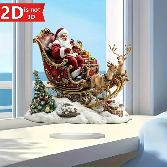 2D Santa & Reindeer Sled Pendant. - Multi-purpose holiday decor for home, office & kitchen