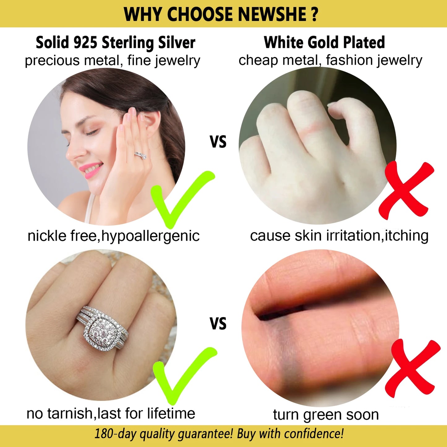 2Pcs Rings for Women - Solid 925 Sterling Silver - Halo Round Cut AAAAA Zircon