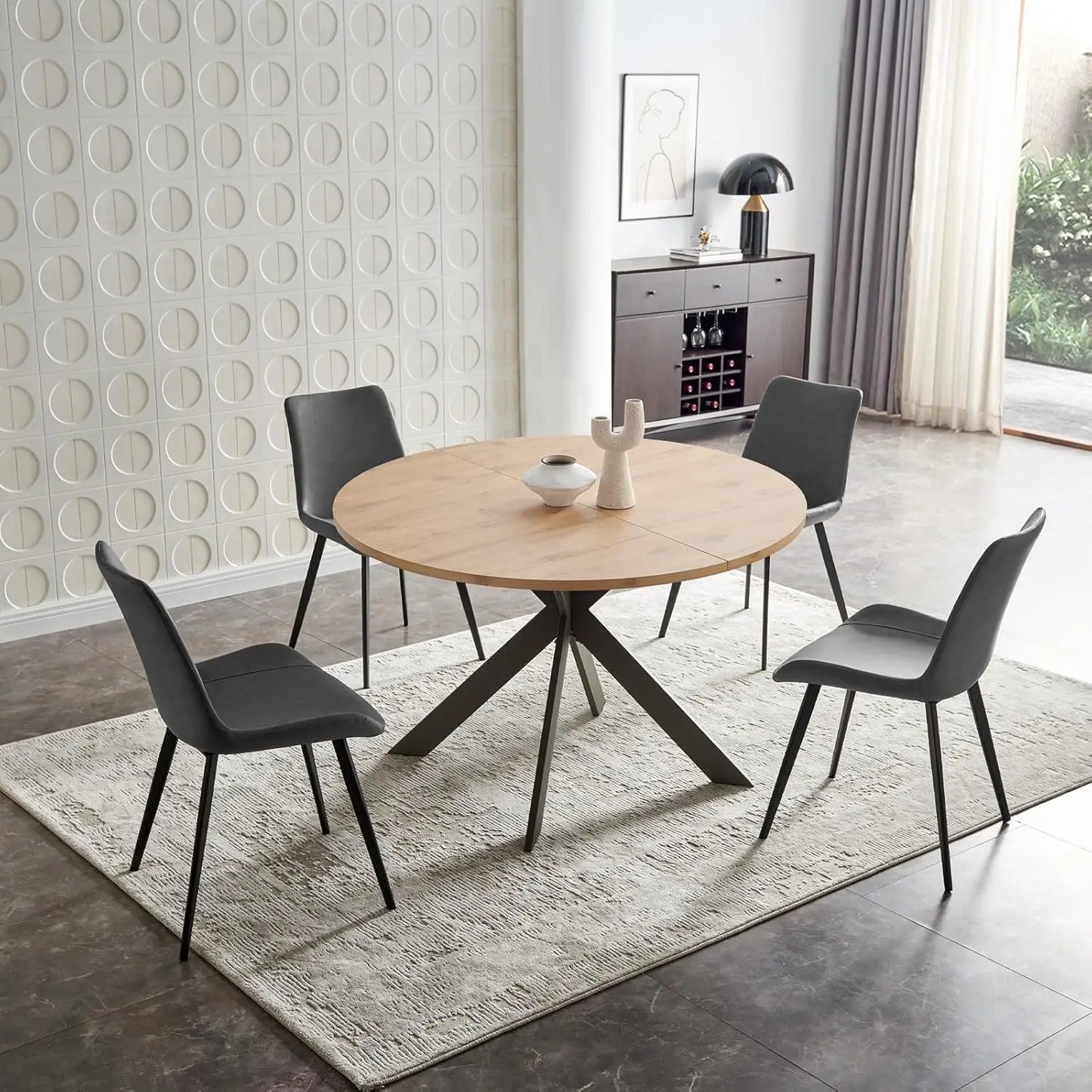 47"  Set, Modern Round Dining Table for 4-6 Person, Steel Legs
