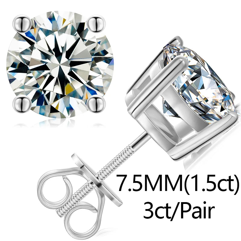 Classic Fashion Real Moissanite Stud Earrings For Women.  Sterling Silver Sparkling Engagement & Wedding Gifts