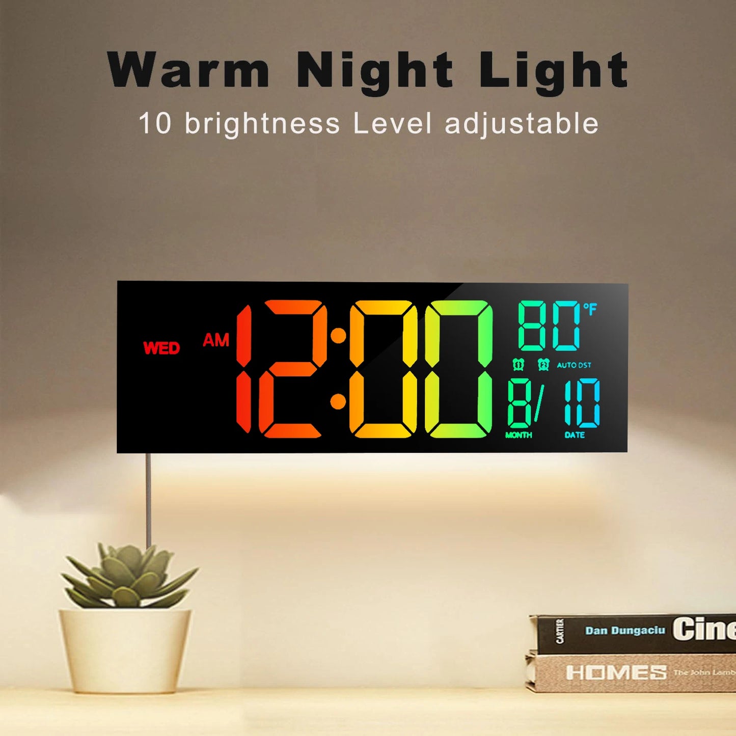 16" Large Digital Wall Clock,-  Big LED Display with Remote, - 8  RGB Color, - Alarm, DST, -Temperature for Living Room, Kitchen