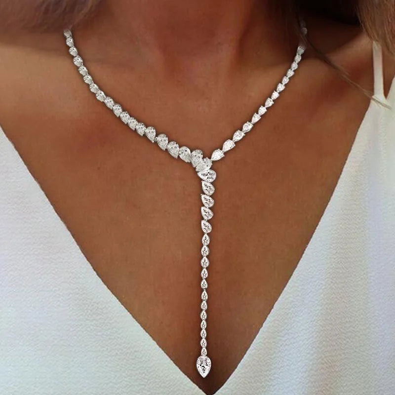 Water Drop Zircon Necklace - Luxury Choker Jewelry for Women - Statement Y Lariat Necklace
