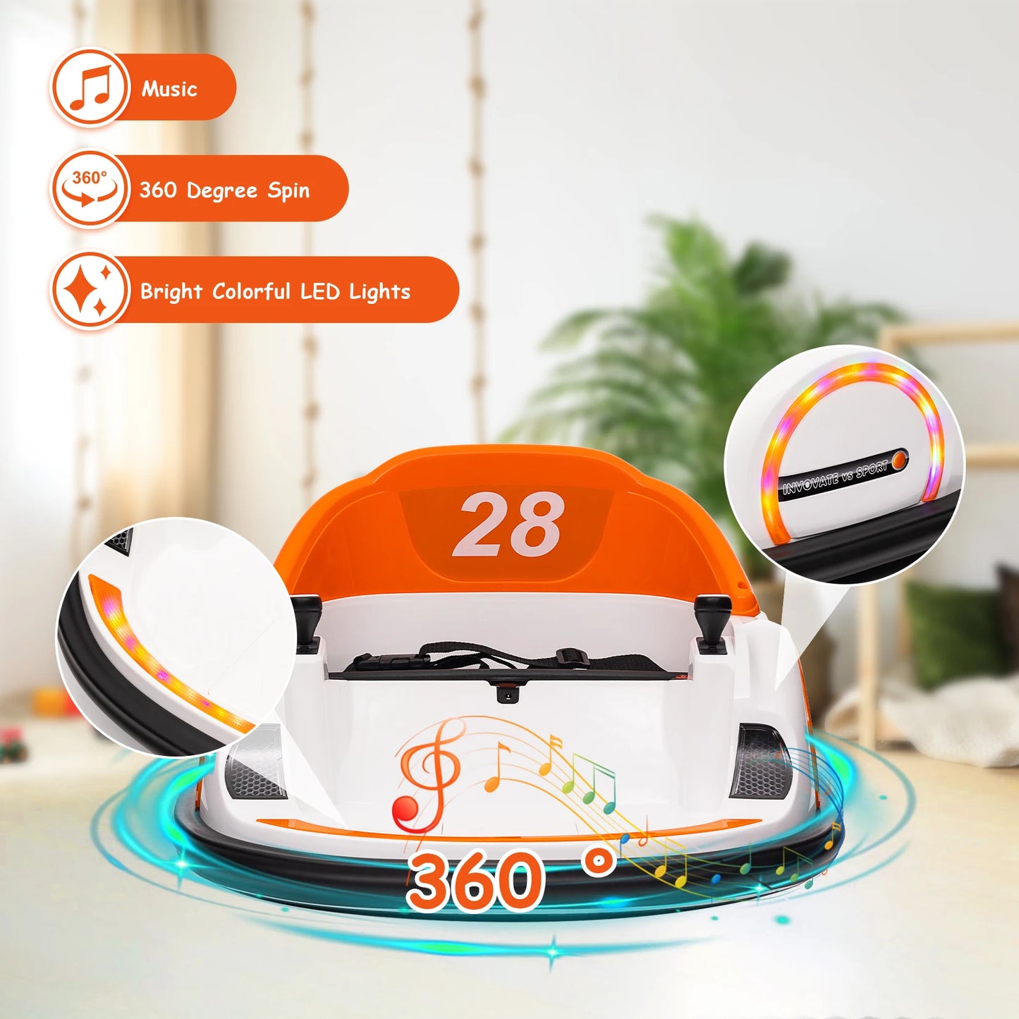 12V Ride On Bumper Car for Kids - Toddlers Electric Bumping Car with Remote Control, Battery Display, LED Lights