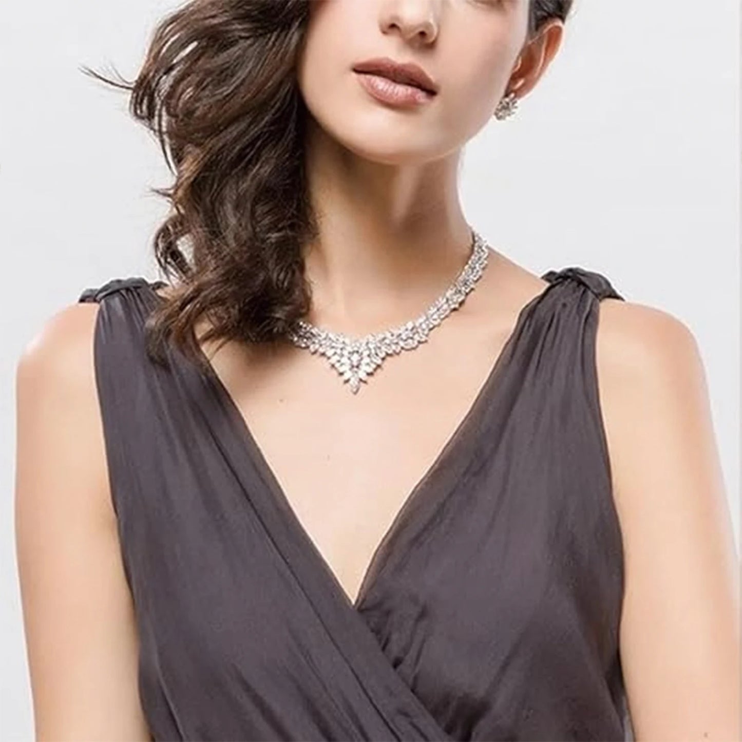 925 Silver, Zirconia Flower Two Piece Set, Necklace and Earrings