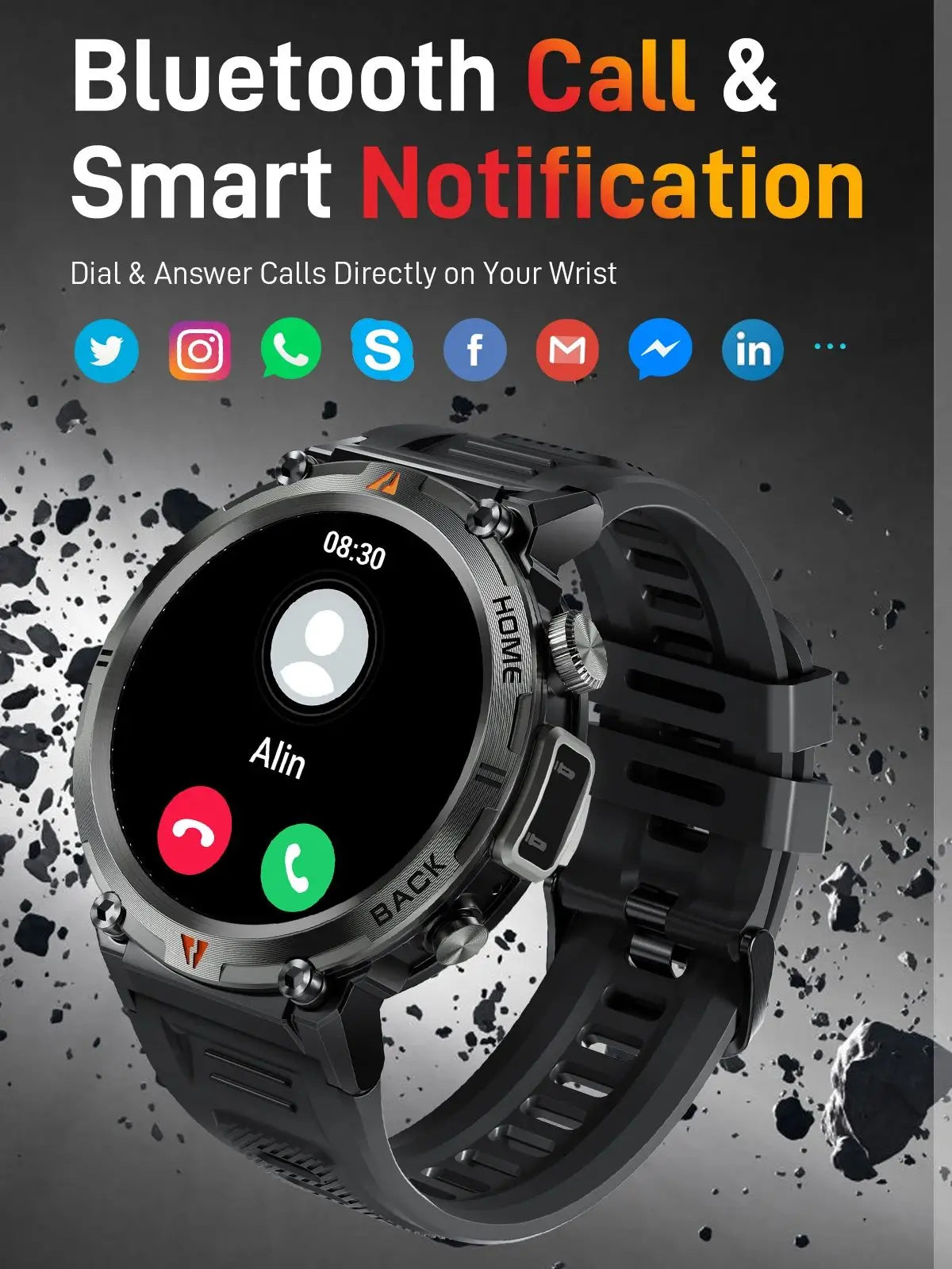 2025 KE3 Bluetooth Call Smart Watch - Men Full Touch Screen - Health Monitor With  steel ring - Men SmartWatch