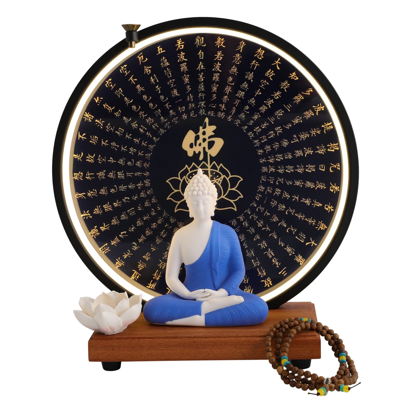 Buddha Statue  Decor White/Red/Yellow/Blue 11.8*4.7*13in with Circle LED Lamp