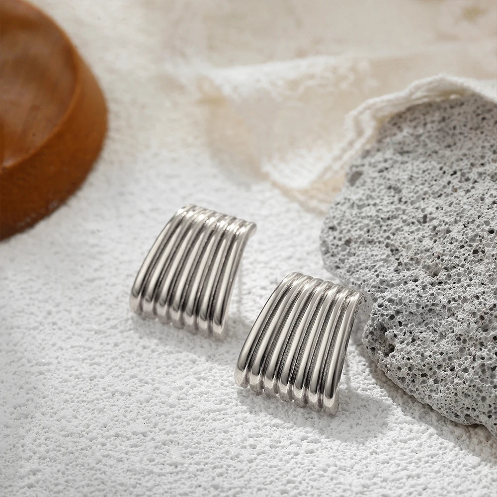 Fashion Glossy Three-Layer Textured Intersecting Knot Earrings for Women - Gold Color Stainless Steel Earring V