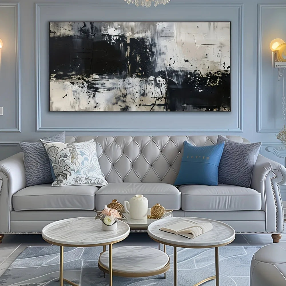 Abstract canvas, black and gray art wall decoration,