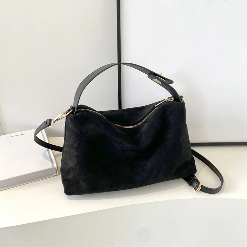 Women Suede Shoulder Bag Adjustable Strap - Crossbody Bag With Inner Pocket Handbag