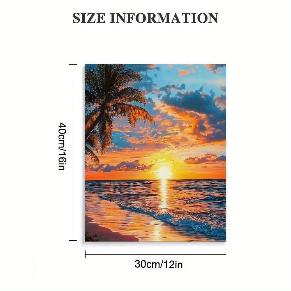 Romantic Coastal Painting with Warm Sunset