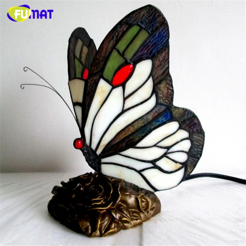 Tiffany Table Lamp Retro Stained Glass Butterfly Desk Lamp