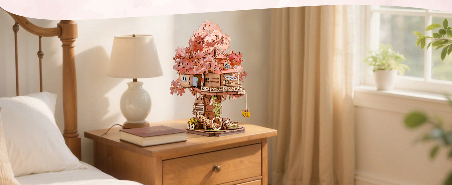 Robotime  Sakura Tree House 3D Wooden Puzzle - Model Kit with Swing Stairs - Perfect Christmas Home Decor- DIY Gift for Adults