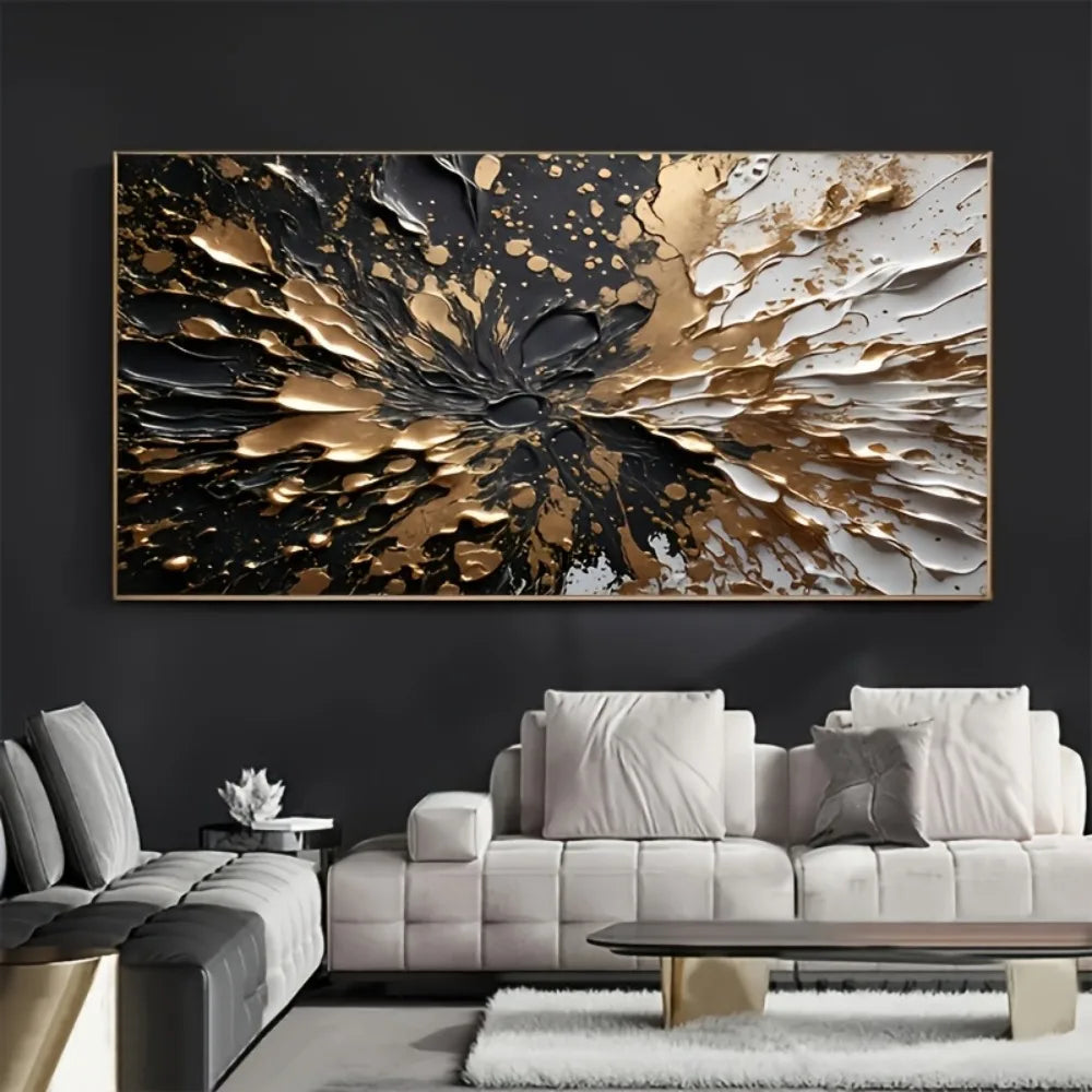 Modern abstract black gold texture wall hanging